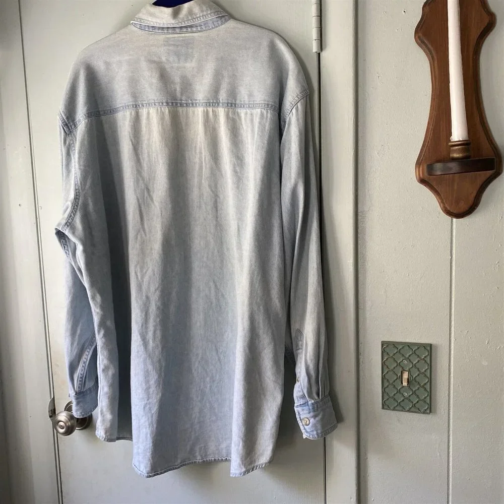 Wrangler Jean Shirt Womens Large Hero Blue faded worn long sleeve Grandma